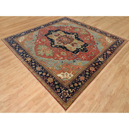 Heriz Wool Hand Knotted Rug Red Blue 10.1X10.2 -O090288