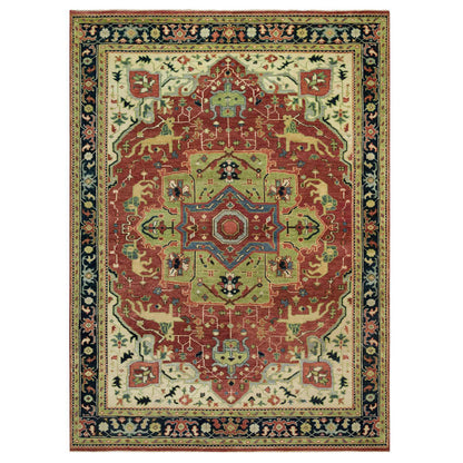 Heriz Wool Hand Knotted Rug Red Blue 8.9X12.0 -O090289