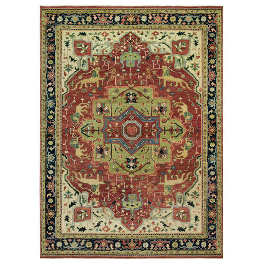 Heriz Wool Hand Knotted Rug Red Blue 8.9X12.0 -O090289