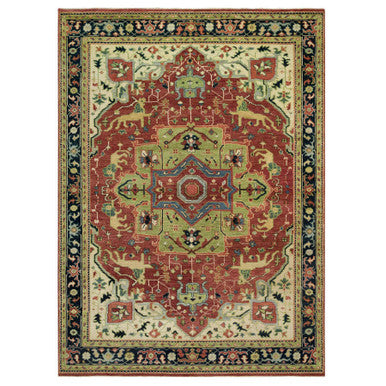 Heriz Wool Hand Knotted Rug Red Blue 8.9X12.0 -O090289