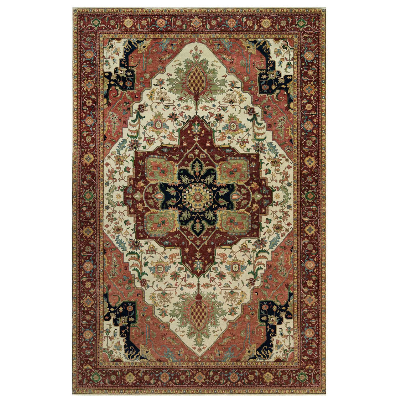 Ivory 11'9" x 18'2" Heriz Hand knotted Wool Rug - Sku: O090291