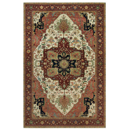 Heriz Wool Hand Knotted Rug Ivory Red 11.9X18.2 -O090291