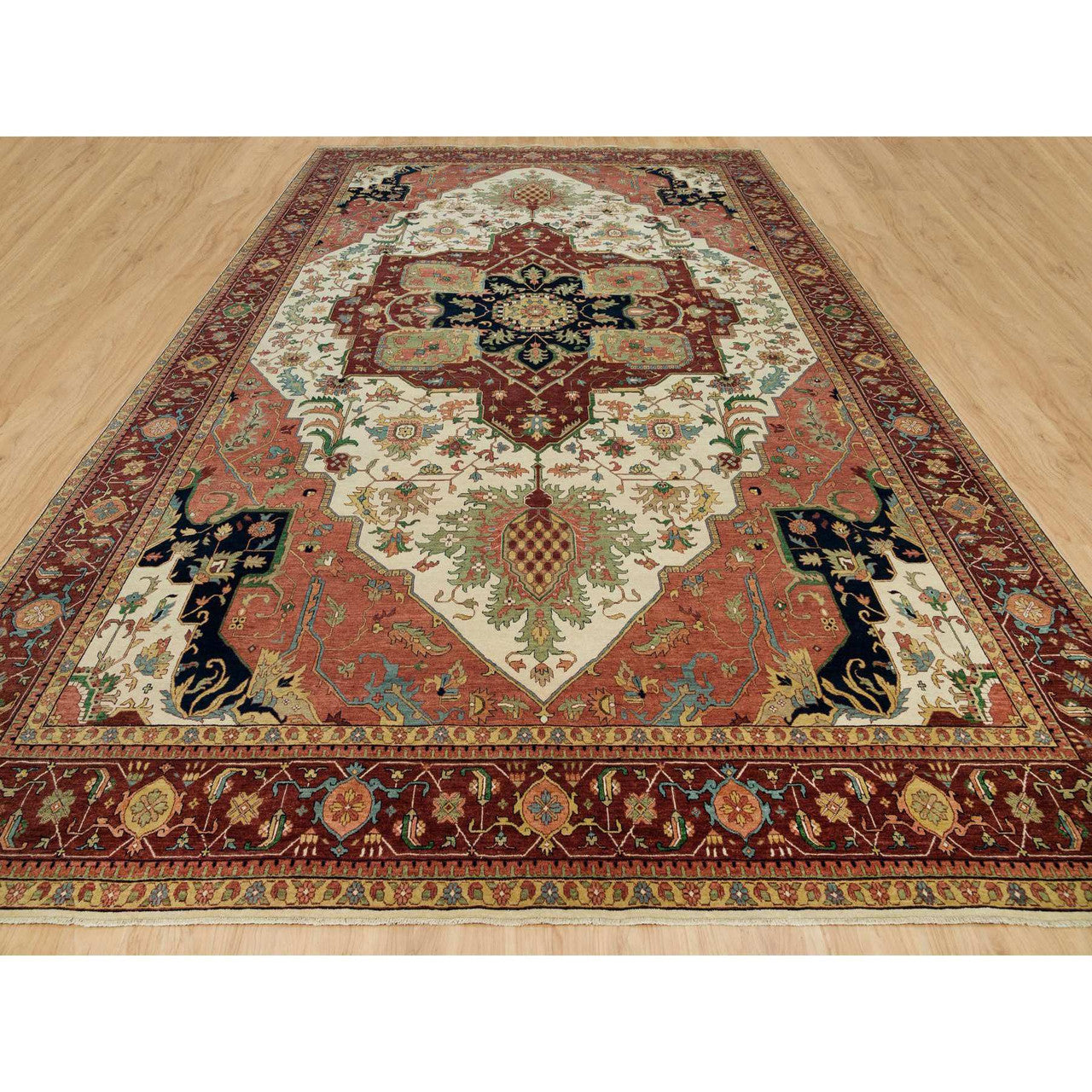Ivory 11'9" x 18'2" Heriz Hand knotted Wool Rug - Sku: O090291