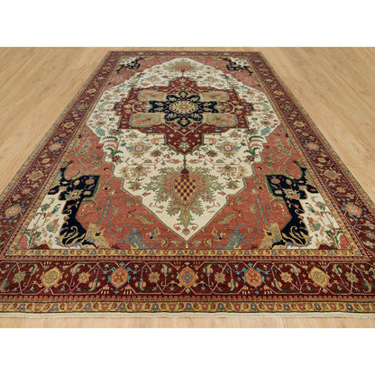 Heriz Wool Hand Knotted Rug Ivory Red 11.9X18.2 -O090291