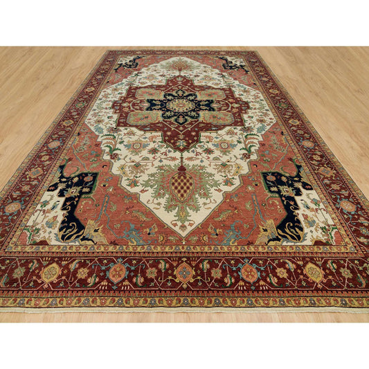 Heriz Wool Hand Knotted Rug Ivory Red 11.9X18.2 -O090291