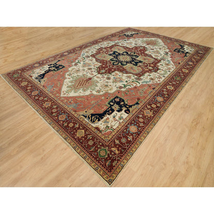 Heriz Wool Hand Knotted Rug Ivory Red 11.9X18.2 -O090291
