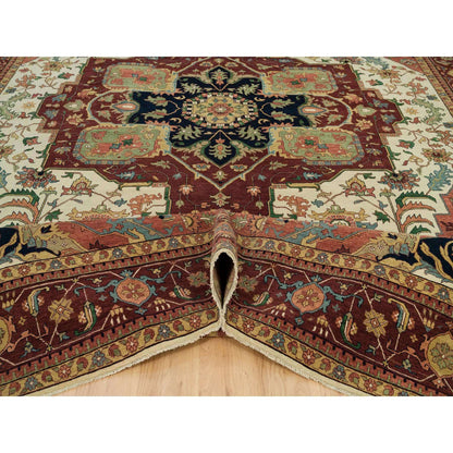 Heriz Wool Hand Knotted Rug Ivory Red 11.9X18.2 -O090291
