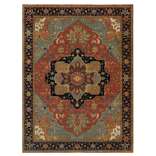 Heriz Wool Hand Knotted Rug Red Blue 9.2X12.1 -O090295