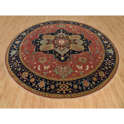 Heriz Wool Hand Knotted Rug Red Blue 13.11X13.11 -O090297