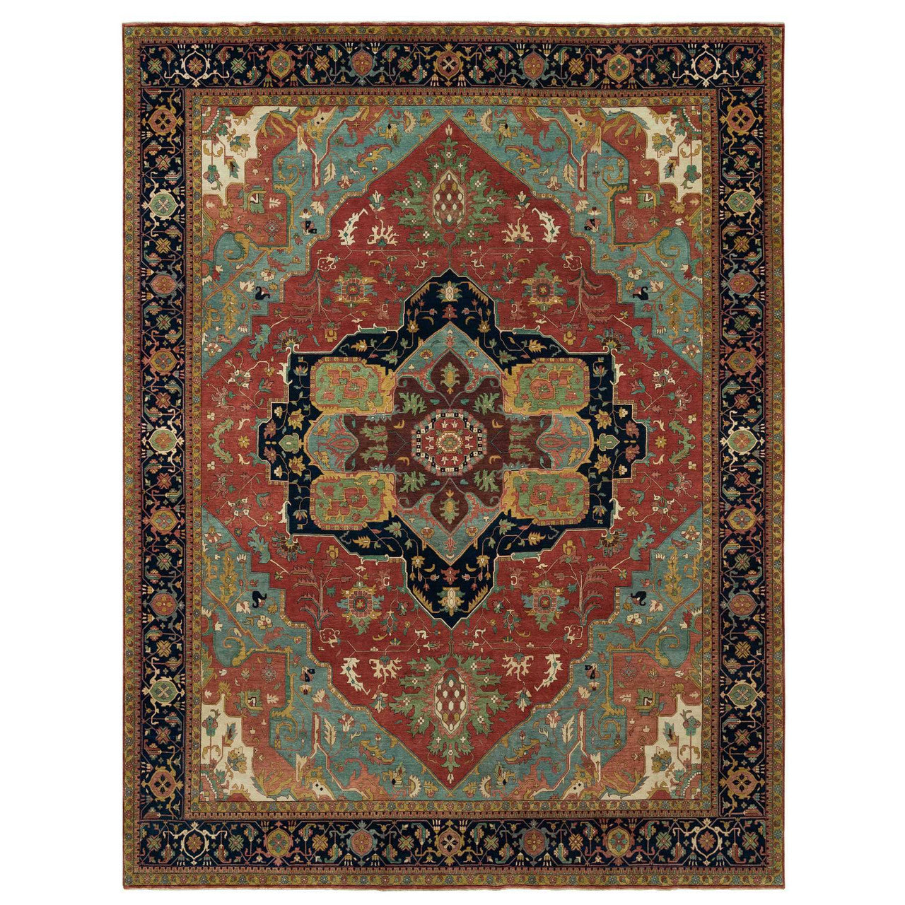 Red 13'10" x 18'1" Heriz Hand knotted Wool Rug - Sku: O090298