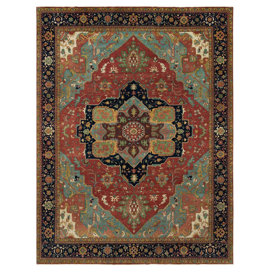 Heriz Wool Hand Knotted Rug Red Blue 13.10X18.1 -O090298