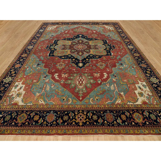 Heriz Wool Hand Knotted Rug Red Blue 13.10X18.1 -O090298