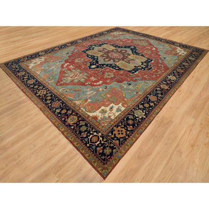 Heriz Wool Hand Knotted Rug Red Blue 13.10X18.1 -O090298