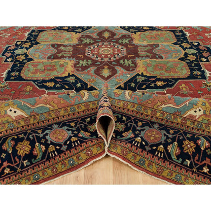 Heriz Wool Hand Knotted Rug Red Blue 13.10X18.1 -O090298