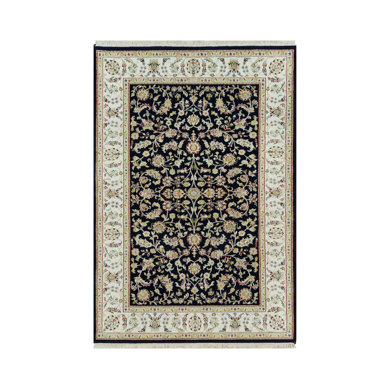 Fine Oriental Wool Hand Knotted Rug Blue Ivory 4.10X7.2 -O090308