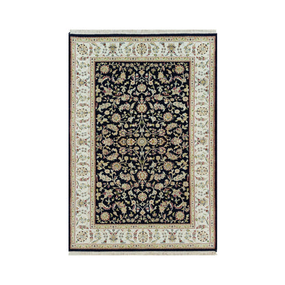 Fine Oriental Wool Hand Knotted Rug Blue Ivory 4.10X7.2 -O090308