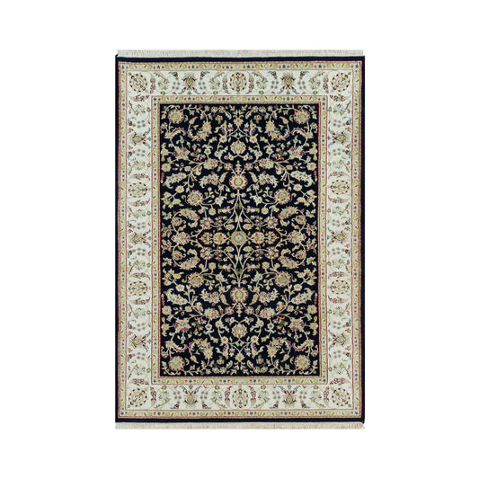 Fine Oriental Wool Hand Knotted Rug Blue Ivory 4.10X7.2 -O090308