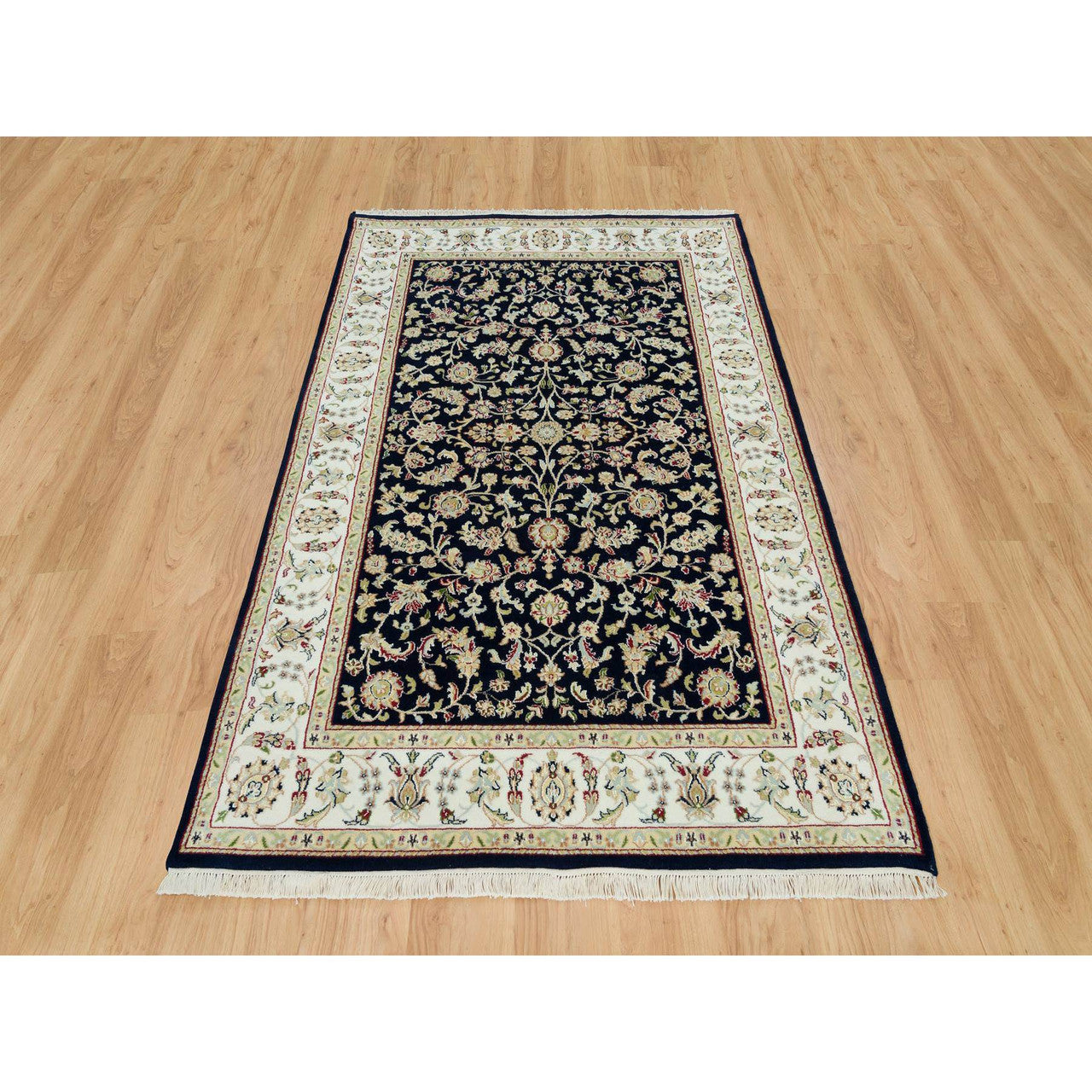 Fine Oriental Wool Hand Knotted Rug Blue Ivory 4.10X7.2 -O090308