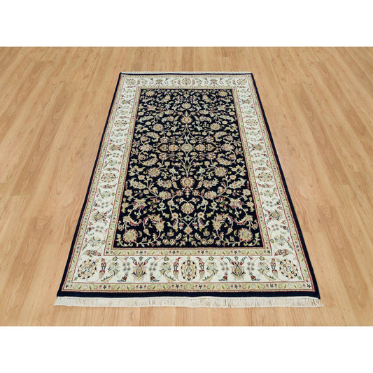 Fine Oriental Wool Hand Knotted Rug Blue Ivory 4.10X7.2 -O090308