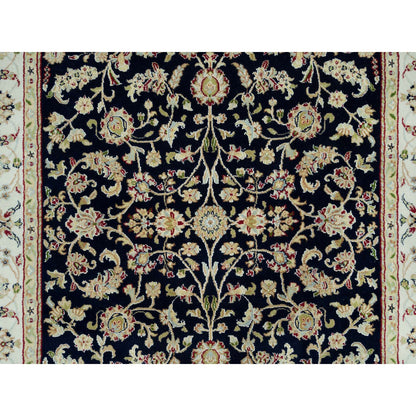 Fine Oriental Wool Hand Knotted Rug Blue Ivory 4.10X7.2 -O090308