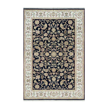 Fine Oriental Wool Hand Knotted Rug Blue Ivory 6.1X9.1 -O090311