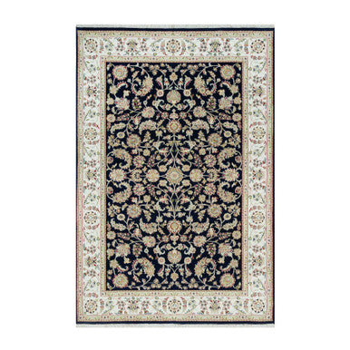 Fine Oriental Wool Hand Knotted Rug Blue Ivory 6.1X9.1 -O090311