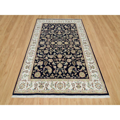Fine Oriental Wool Hand Knotted Rug Blue Ivory 6.1X9.1 -O090311