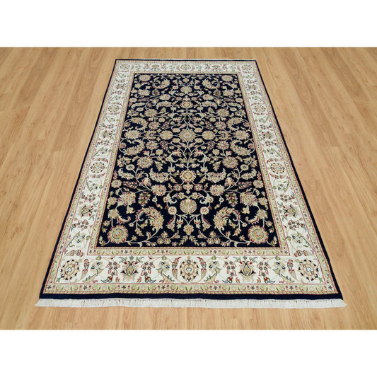 Fine Oriental Wool Hand Knotted Rug Blue Ivory 6.1X9.1 -O090311