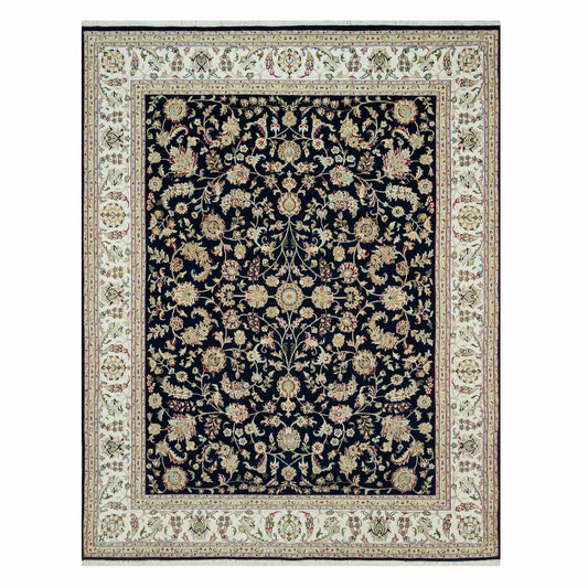 Fine Oriental Wool Hand Knotted Rug Blue Ivory 7.9X10.0 -O090316