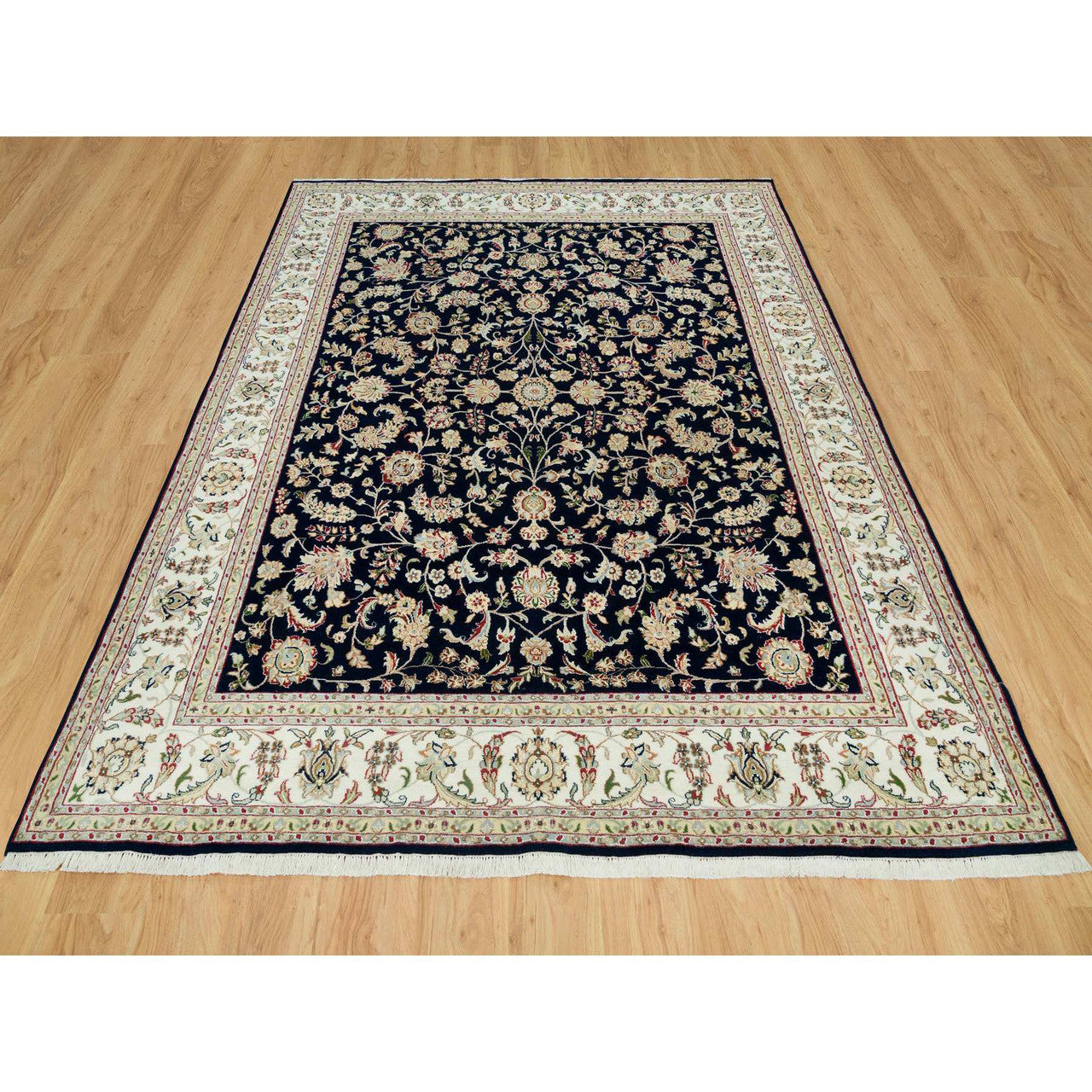 Fine Oriental Wool Hand Knotted Rug Blue Ivory 7.9X10.0 -O090316