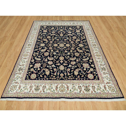 Fine Oriental Wool Hand Knotted Rug Blue Ivory 7.9X10.0 -O090316