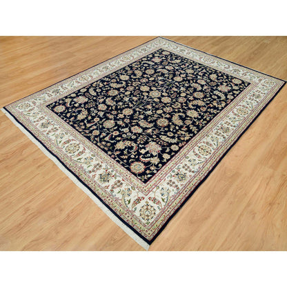 Fine Oriental Wool Hand Knotted Rug Blue Ivory 7.9X10.0 -O090316