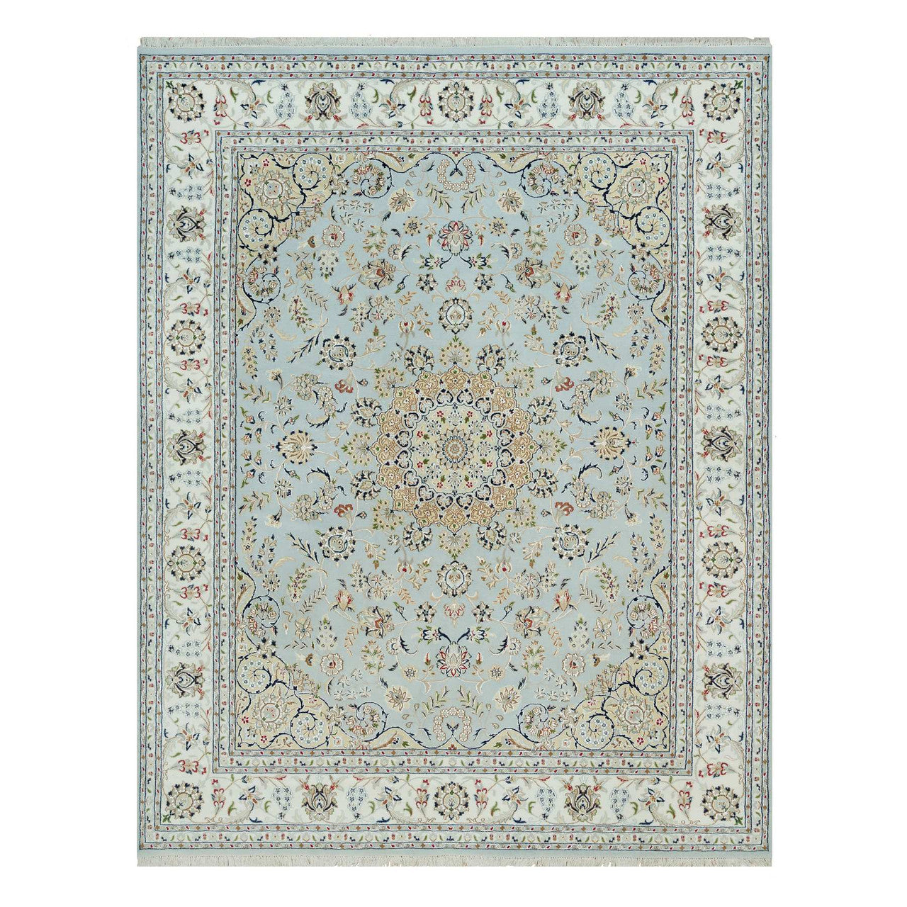 Fine Oriental Wool Hand Knotted Rug Grey Ivory 7.7X9.9 -O090319