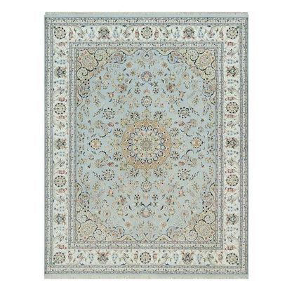 Fine Oriental Wool Hand Knotted Rug Grey Ivory 7.7X9.9 -O090319