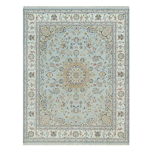 Fine Oriental Wool Hand Knotted Rug Grey Ivory 7.7X9.9 -O090319