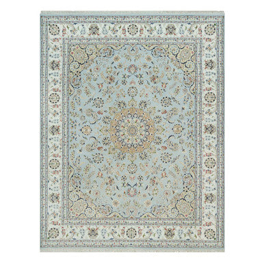 Fine Oriental Wool Hand Knotted Rug Grey Ivory 7.7X9.9 -O090319