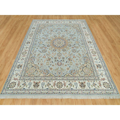 Fine Oriental Wool Hand Knotted Rug Grey Ivory 7.7X9.9 -O090319