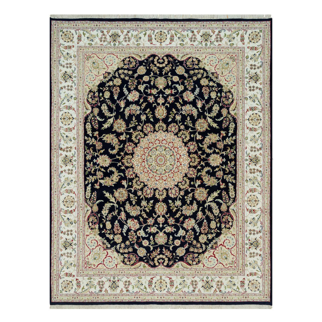 Fine Oriental Wool Hand Knotted Rug Blue Ivory 7.11X10.1 -O090320
