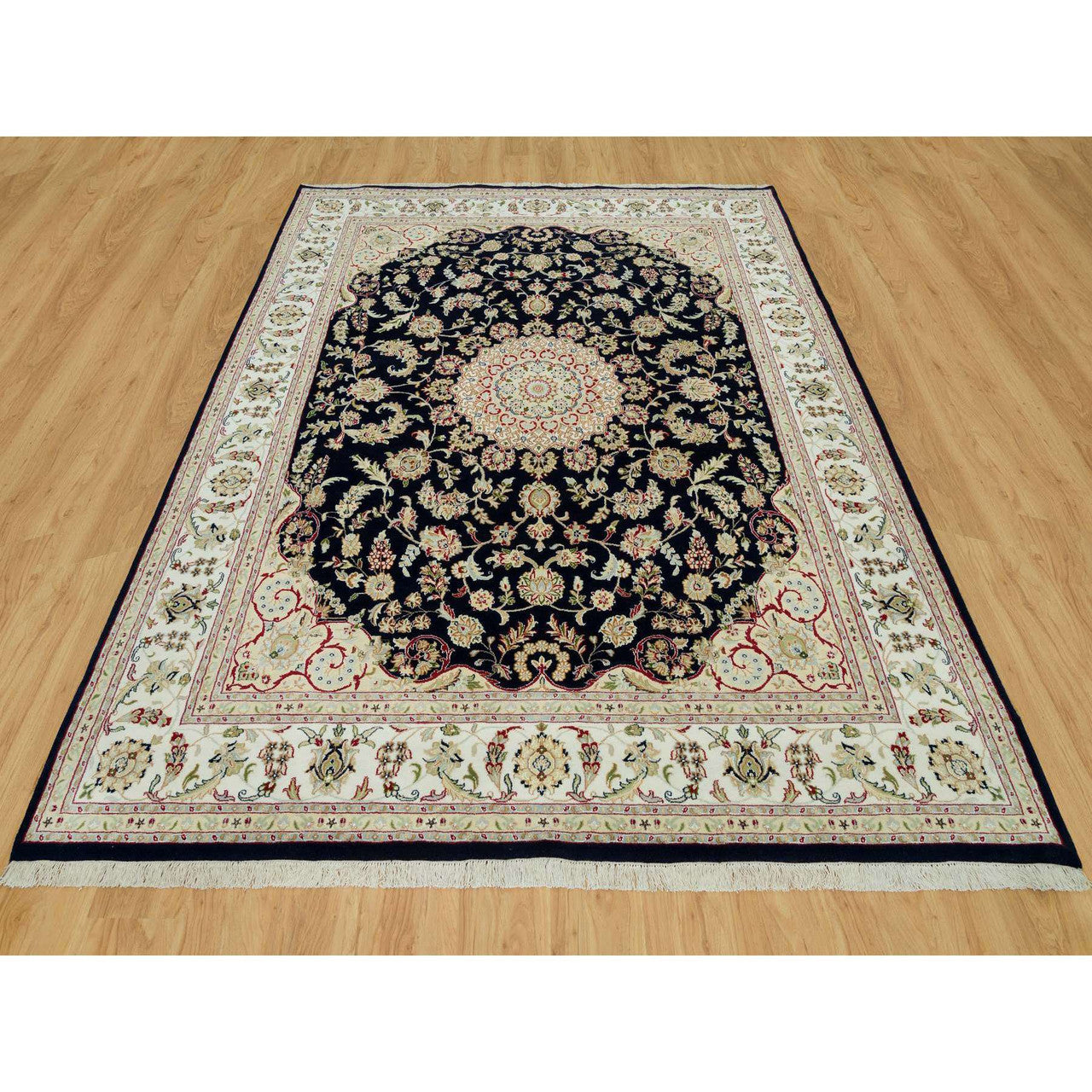 Fine Oriental Wool Hand Knotted Rug Blue Ivory 7.11X10.1 -O090320