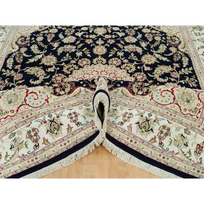 Fine Oriental Wool Hand Knotted Rug Blue Ivory 7.11X10.0 -O090324