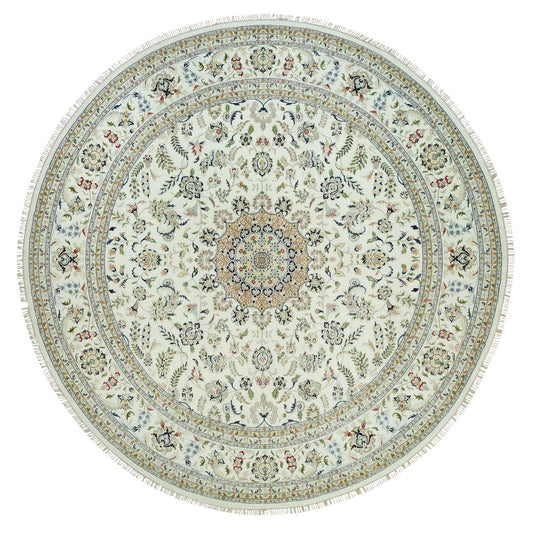 Fine Oriental Wool Hand Knotted Rug Ivory Ivory 12.0X12.0 -O090329