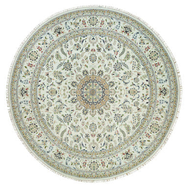 Fine Oriental Wool Hand Knotted Rug Ivory Ivory 12.0X12.0 -O090329
