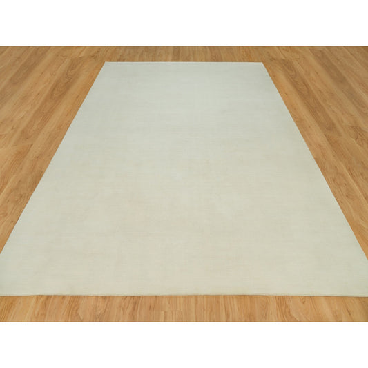 Modern and Contemporary Wool and Plant based Silk Hand Knotted Rug Ivory No Border 9.0X12.1 -O090379