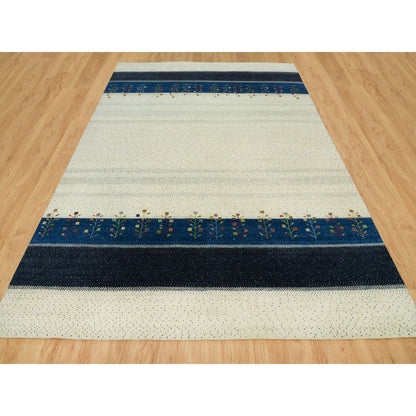 Modern and Contemporary Wool Hand Knotted Rug Ivory No Border 8.11X12.1 -O090385