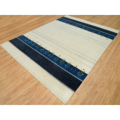 Modern and Contemporary Wool Hand Knotted Rug Ivory No Border 8.11X12.1 -O090385