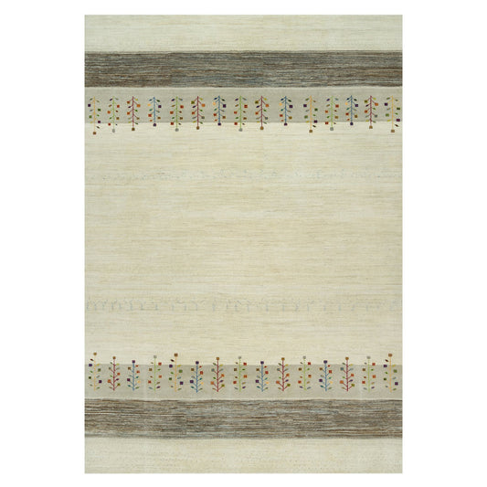 Modern and Contemporary Wool Hand Knotted Rug Ivory No Border 9.8X14.0 -O090388