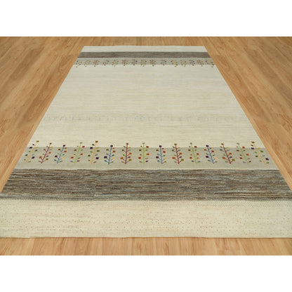 Modern and Contemporary Wool Hand Knotted Rug Ivory No Border 9.8X14.0 -O090388