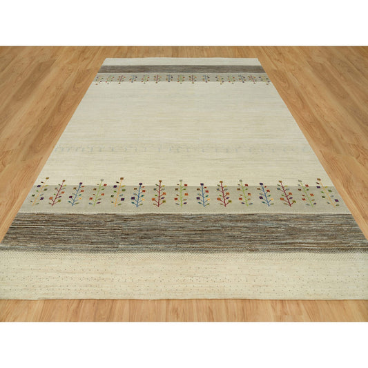Modern and Contemporary Wool Hand Knotted Rug Ivory No Border 9.8X14.0 -O090388