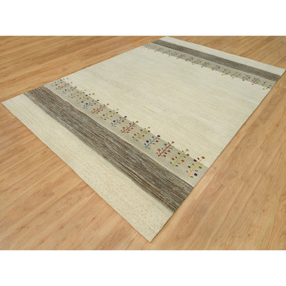 Modern and Contemporary Wool Hand Knotted Rug Ivory No Border 9.8X14.0 -O090388