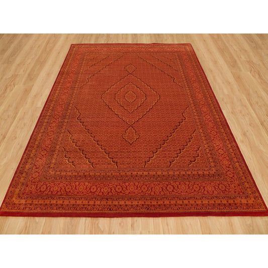 Fine Oriental Wool Hand Knotted Rug Orange Orange 8.1X10.1 -O090390